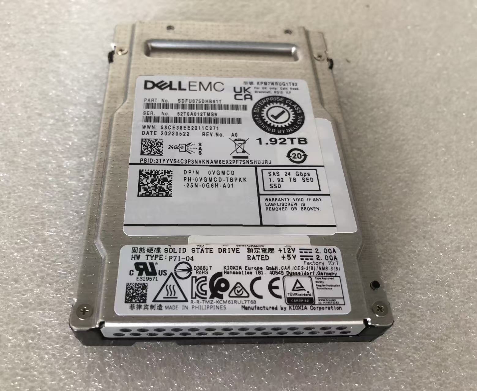 KPM7WRUG1T92 SDFU075DHB91T 1.92TB SAS SSD 2.5inch Hard Drive for DELL EMC