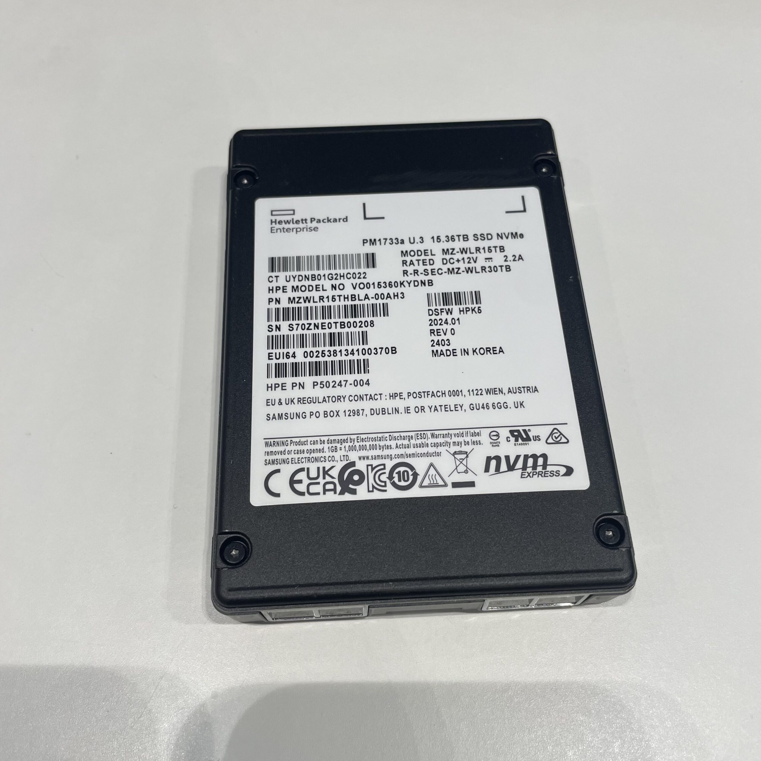 HPE P50247-004 P50961-001 P50224-B21 PM1733a MZWLR15THBLA-00AH3 MZ-WLR15TB 15.36TB SSD NEMe Hard Drive