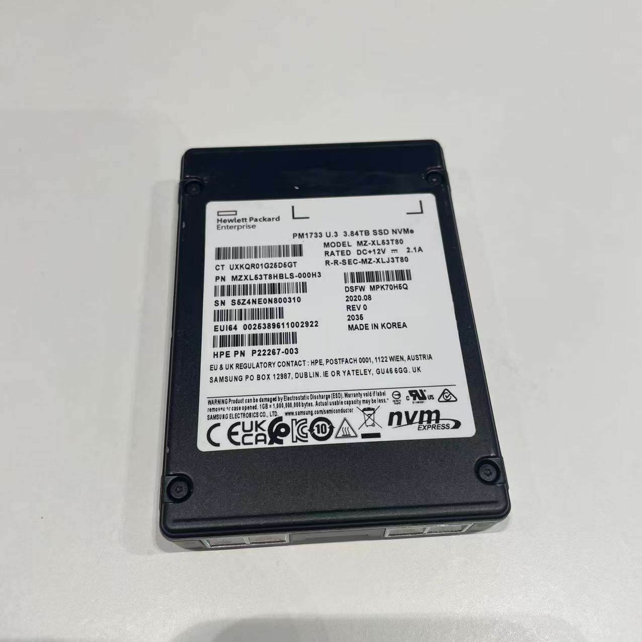 HPE P22267-003 P22278-B21 P26419-001 PM1733 MZ-XLR3T80 MZXLR3T8HBLS-000H3 3.84TB SSD NVME 2.5inch Hard Drive